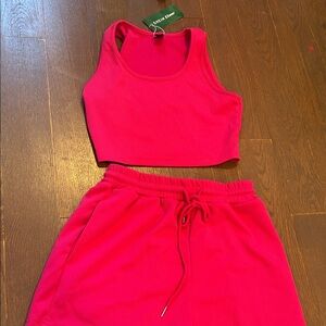 Essentials Hot Pink Ribbed Shorts Set - Tank Top & Drawstring Shorts